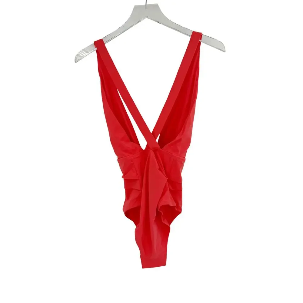 REISS Isabel Plunge Swimsuit Size 12 NEW $140 Coral Pink $140 One Piece